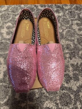 TOMS Pink Sequin Slip-On Flats